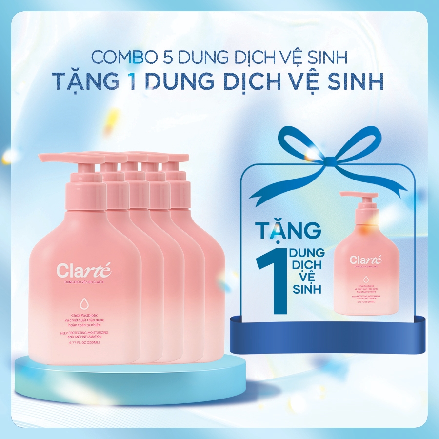 Combo 5 Dung Dịch Vệ Sinh Clarté Organic Có Postbiotic, Thảo Dược Thiên Nhiên Dưỡng Ẩm, Cân Bằng pH