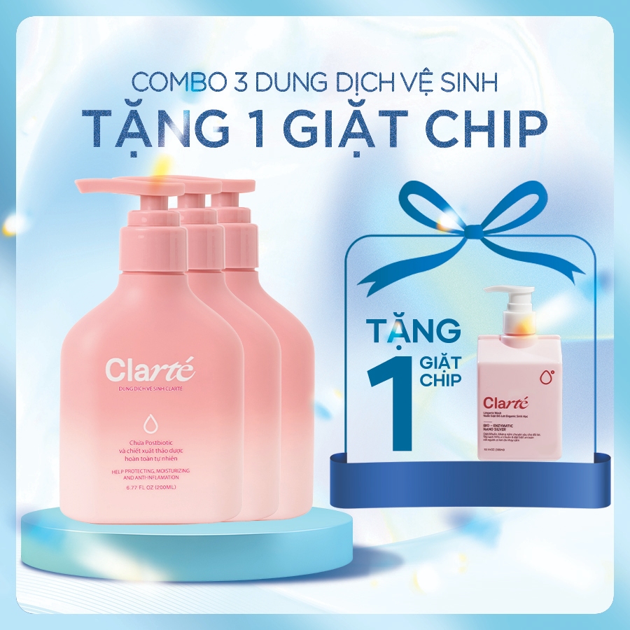 Combo 3 Dung Dịch Vệ Sinh Clarté Organic Có Postbiotic và Thảo Dược Thiên Nhiên Dưỡng Ẩm_Cân Bằng pH