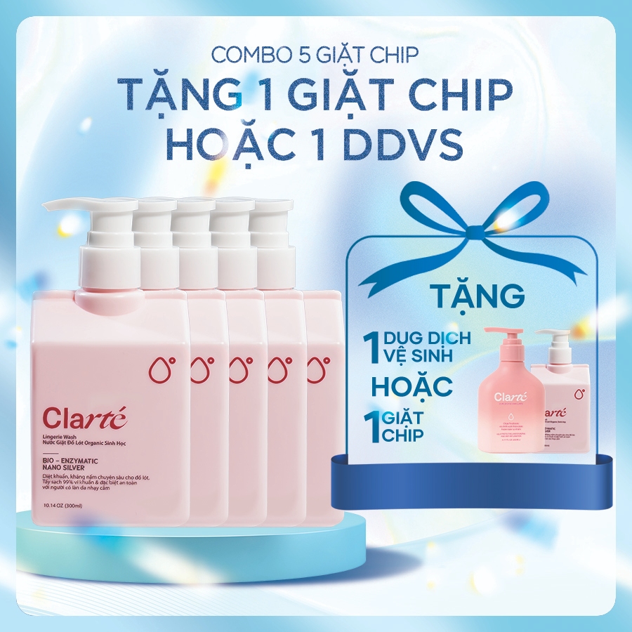 Combo 5 Nước Giặt Đồ Lót Clarté Lingerie Wash 300ml Khử Mùi, Kháng Khuẩn, An Toàn Cho Da Nhạy Cảm