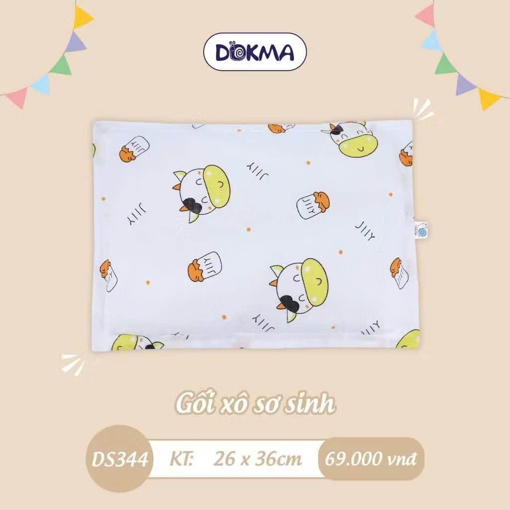 Gối Xô Sơ Sinh DOKMA, Kháng Khuẩn, Mềm Mại, Thấm Hút Mồ Hôi Cho Bé Mã DS344, Gối Bông Lõm Mã DS254