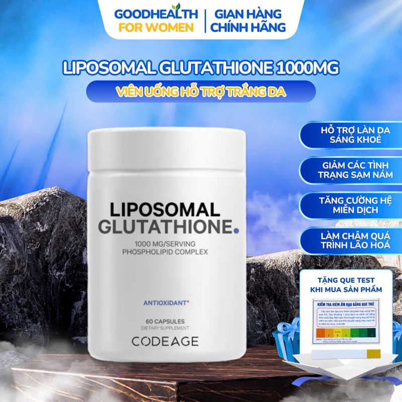glutathione 1000mg của mỹ SHOP MALL CHÍNH HÃNG] LIPOSOMAL GLUTATHIONE 1000mg, Viên Uống Hỗ Trợ Trắng  Da