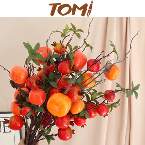 Cành Lựu, Hồng, Cam, Táo Giả, Cành Trái Cây Giả Cắm Bình Trang Trí Decor TOMI 323
