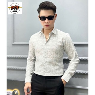 Áo sơ mi nam luxury cao cấp họa tiết vệt xước chất vải đũi cao cấp dài tay mã 1683