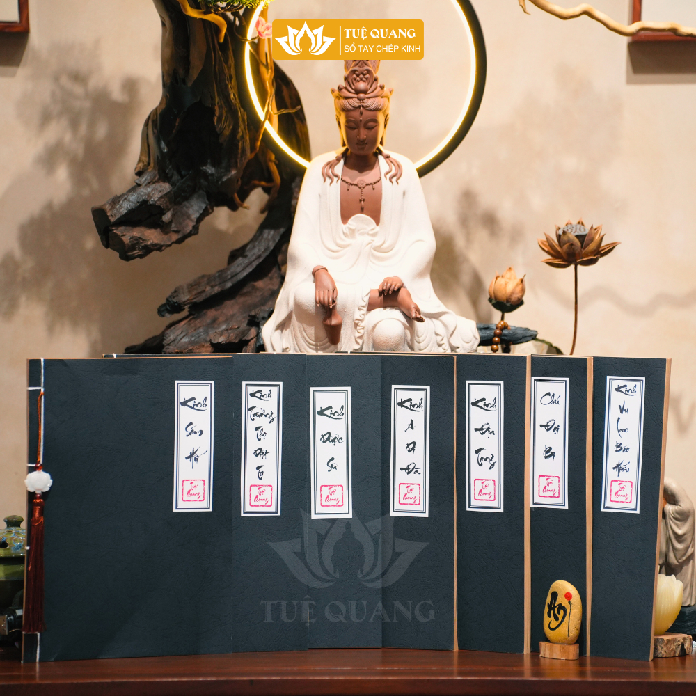 Sổ Chép Kinh Sám Hối In Mờ Giấy Cổ Cao Cấp A4, Thành Kính, Vở Cỡ Chữ Lớn - Tặng Kèm Bút, Ngòi - Tuệ Quang