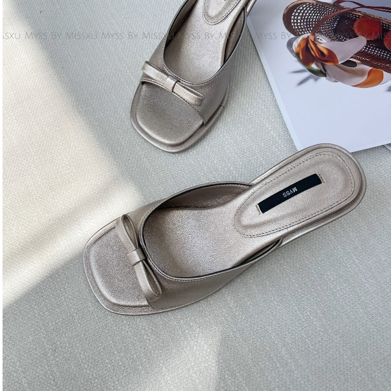 Giày guốc sục nữ MYSS mũi tròn quai nơ gót nhọn 7cm thời trang - SU205