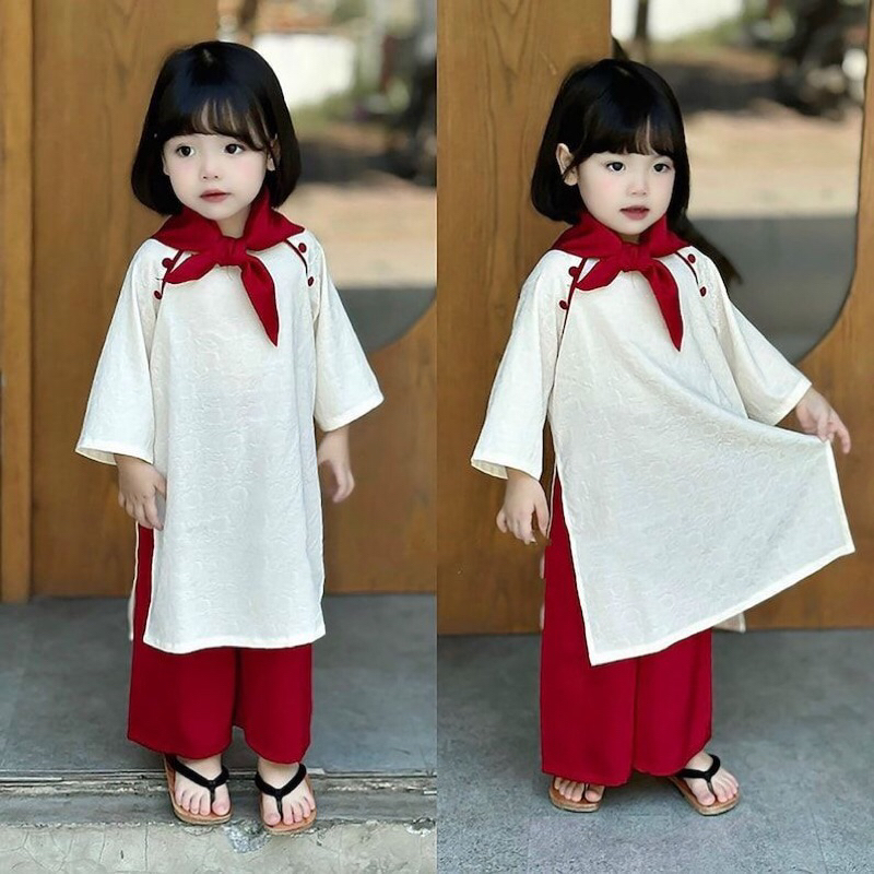 áo dài trắng cặp sét mẹ và bé