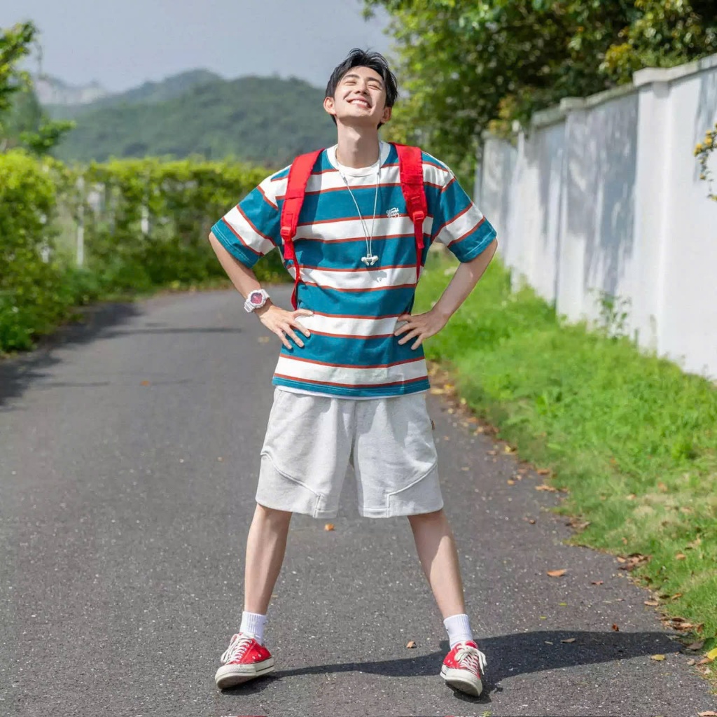 Áo thun Stee Cổ tròn tay ngắn Sọc ngang CAYAN ICVCVNI Unisex menwear
