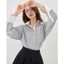 Áo sơ mi kẻ sọc nữ GILLEE phối cổ và tay áo trắng, dáng oversized, sơ mi form rộng vải kate Mỹ FAS354