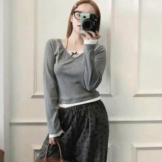 Áo Thun tăm Nữ Cổ Tim Phối Viền Ren Nhẹ Nhàng Cổ yếm New