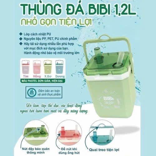 Thùng đá vuông dạng mini dung tích (1.2L) đựng trà sữa, đựng nước, pha cafe, bình giữ nhiệt. - Thùng đá vuông giũ nhiệt.