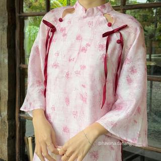 Áo dài voan tơ THUỶ NGUYÊN ombre loang màu phối cutout giọt nước kèm quần Satin HAVANA AD159