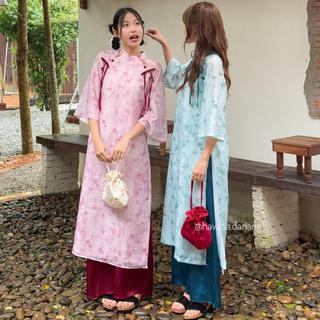 Áo dài voan tơ THUỶ NGUYÊN ombre loang màu phối cutout giọt nước kèm quần Satin HAVANA AD159