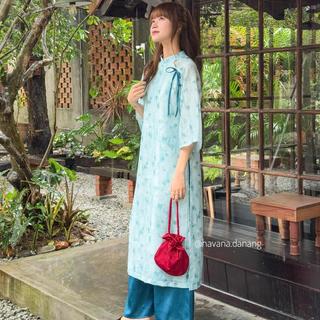 Áo dài voan tơ THUỶ NGUYÊN ombre loang màu phối cutout giọt nước kèm quần Satin HAVANA AD159