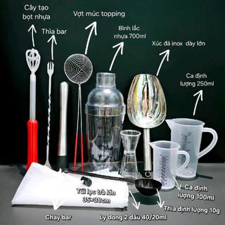 Combo 11 món dụng cụ để pha chế cho quán trà trái cây, trà sữa, chất liệu inox, nhựa PP an toàn