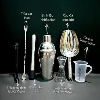 Combo 7 món dụng cụ pha chế cocktail trà sữa trà trái cây cà phê chất liệu nhựa PP, inox