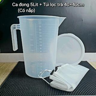 Ca đong 5Lit, 3500ml nhựa dày đẹp + túi lọc trà 40×40cm vải cước có dây rút, dùng ủ trà, pha trà, làm bánh