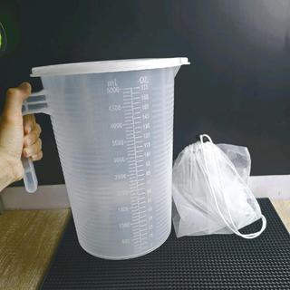 Ca đong 5Lit, 3500ml nhựa dày đẹp + túi lọc trà 40×40cm vải cước có dây rút, dùng ủ trà, pha trà, làm bánh