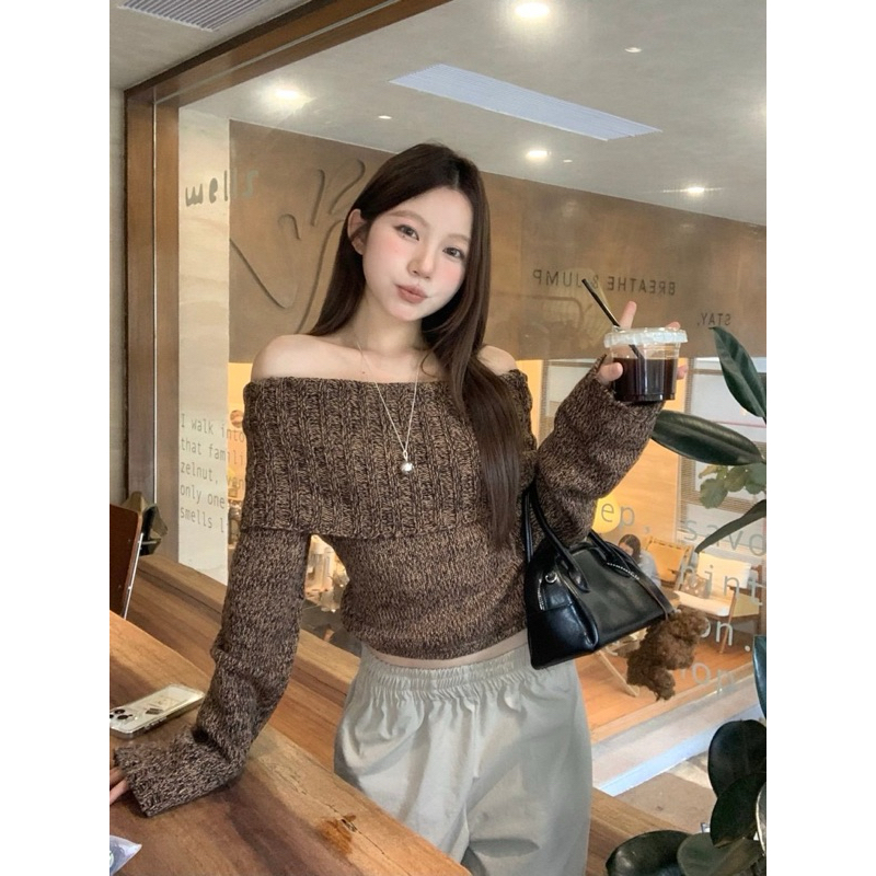 M.H STYLE ORDER SẢN PHẨM KHÔNG CÓ SẴN 10-15 NGÀY VỀ ĐẾN TAY áo chễ vai len dệt kim nâu