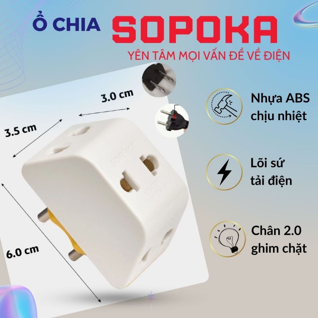 Ổ chia đa năng Sopoka x4 chính hãng lõi đồng chất liệu nhựa cao cấp chịu nhiệt chống cháy nổ