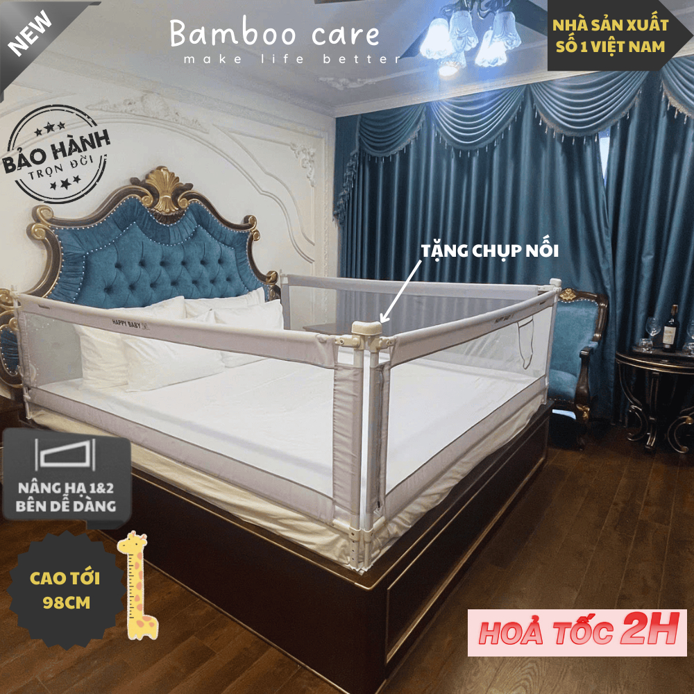 Thanh chắn giường cho bé BamBoo mới nhất 2026, nâng hạ từng bên dễ dàng, an toàn cho bé