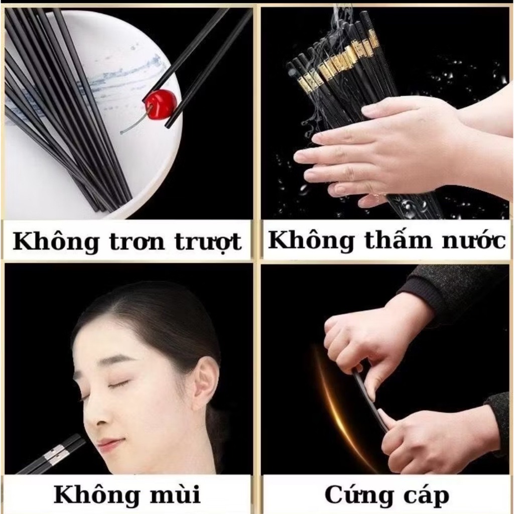 Ảnh Hộp 10 đôi Đũa ăn cơm cao cấp Hàn Quốc mạ vàng chống trơn trượt nấm mốc 3
