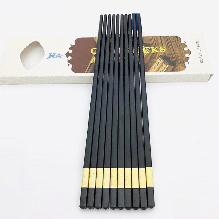 Ảnh Hộp 10 đôi Đũa ăn cơm cao cấp Hàn Quốc mạ vàng chống trơn trượt nấm mốc 2