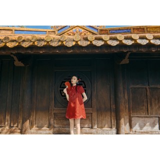 Đầm OLV babydoll tay phồng cổ tàu vừa trẻ trung vừa cổ điển Linh Đan phù hợp đi chơi lễ tết