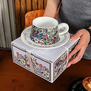 Bộ Cốc Đĩa Vintage Gốm Sứ Cao Cấp,Họa Tiết Hoa Cổ Điển Phong Cách Bắc Âu,Kèm Hộp Sang Trọng,Quà Tặng