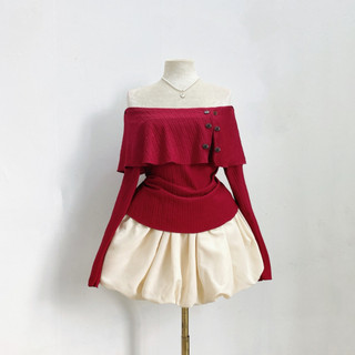 Set bộ Nhỏ Clothing Bigsize nữ  áo kiểu trễ vai tay dài đính cúc kèm chân váy bí có bảo hộ cho các chuppy SET956