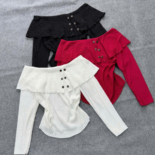 Set bộ Nhỏ Clothing Bigsize nữ  áo kiểu trễ vai tay dài đính cúc kèm chân váy bí có bảo hộ cho các chuppy SET956