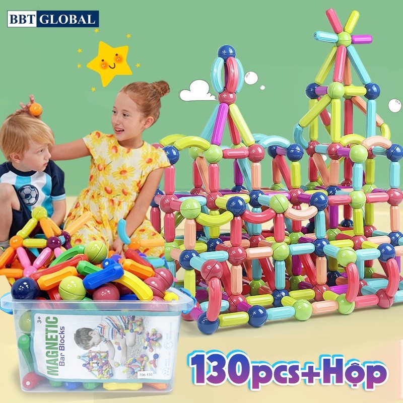 Ảnh Tặng hộp nhựa- Đồ chơi xếp hình nam châm thông minh đa dạng màu sắc 130 chi tiết 1