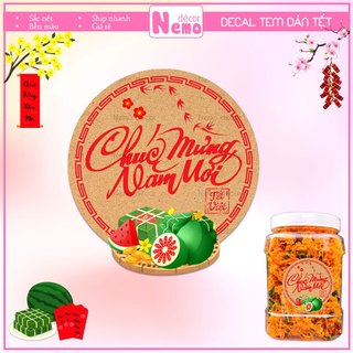 Tem Tết Giấy Kraft, Tem Dán Tết, Decal Dán Chúc Mừng Năm Mới Hình Tròn, Nhãn Dán Hủ, Hộp Bánh Mứt, Hộp Quà.