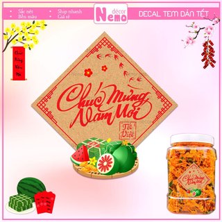 Tem Tết Giấy Kraft, Tem Dán Tết, Decal Dán Chúc Mừng Năm Mới Hình Tròn, Nhãn Dán Hủ, Hộp Bánh Mứt, Hộp Quà.