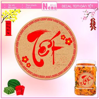 Tem Tết Giấy Kraft, Tem Dán Tết, Decal Dán Chúc Mừng Năm Mới Hình Tròn, Nhãn Dán Hủ, Hộp Bánh Mứt, Hộp Quà.