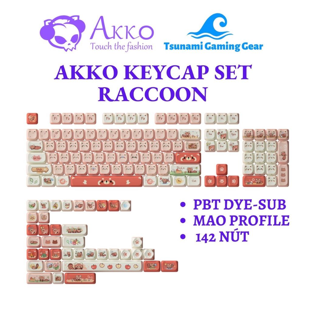 Bộ keycap AKKO Raccoon (PBT Dye-subbed/ MAO profile/ 142 nút) | Shopee ...