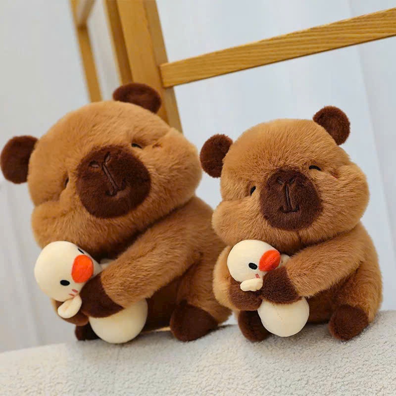 Gấu bông capybara ôm vịt vàng dễ thương Capybara má phính mắt híp ôm vịt hàng cao cấp đầy đủ tem mác