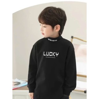 Áo giữ nhiệt cho bé trai , áo dài tay thu đông cổ 3 phân cho bé 17-45kg mẫu LUCKY, giữ ấm tốt