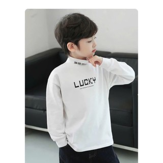 Áo giữ nhiệt cho bé trai , áo dài tay thu đông cổ 3 phân cho bé 17-45kg mẫu LUCKY, giữ ấm tốt