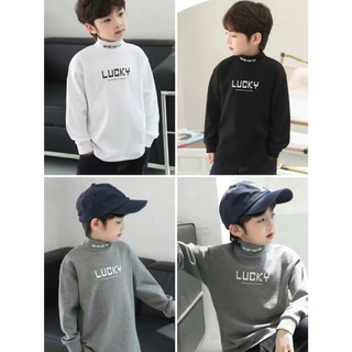 Áo giữ nhiệt cho bé trai , áo dài tay thu đông cổ 3 phân cho bé 17-45kg mẫu LUCKY, giữ ấm tốt