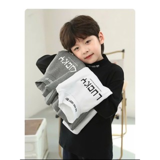 Áo giữ nhiệt cho bé trai , áo dài tay thu đông cổ 3 phân cho bé 17-45kg mẫu LUCKY, giữ ấm tốt