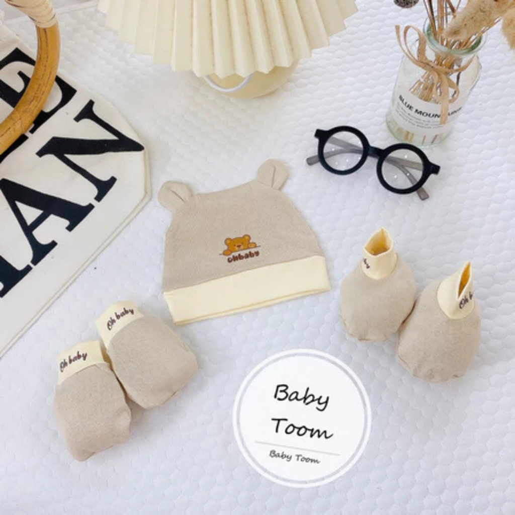 Set Mũ Bao Chân Bao Tay Baby Toom Cho Bé Sơ Sinh mềm mịn thoáng mát co giãn in họa tiết Đậu Đậu Store