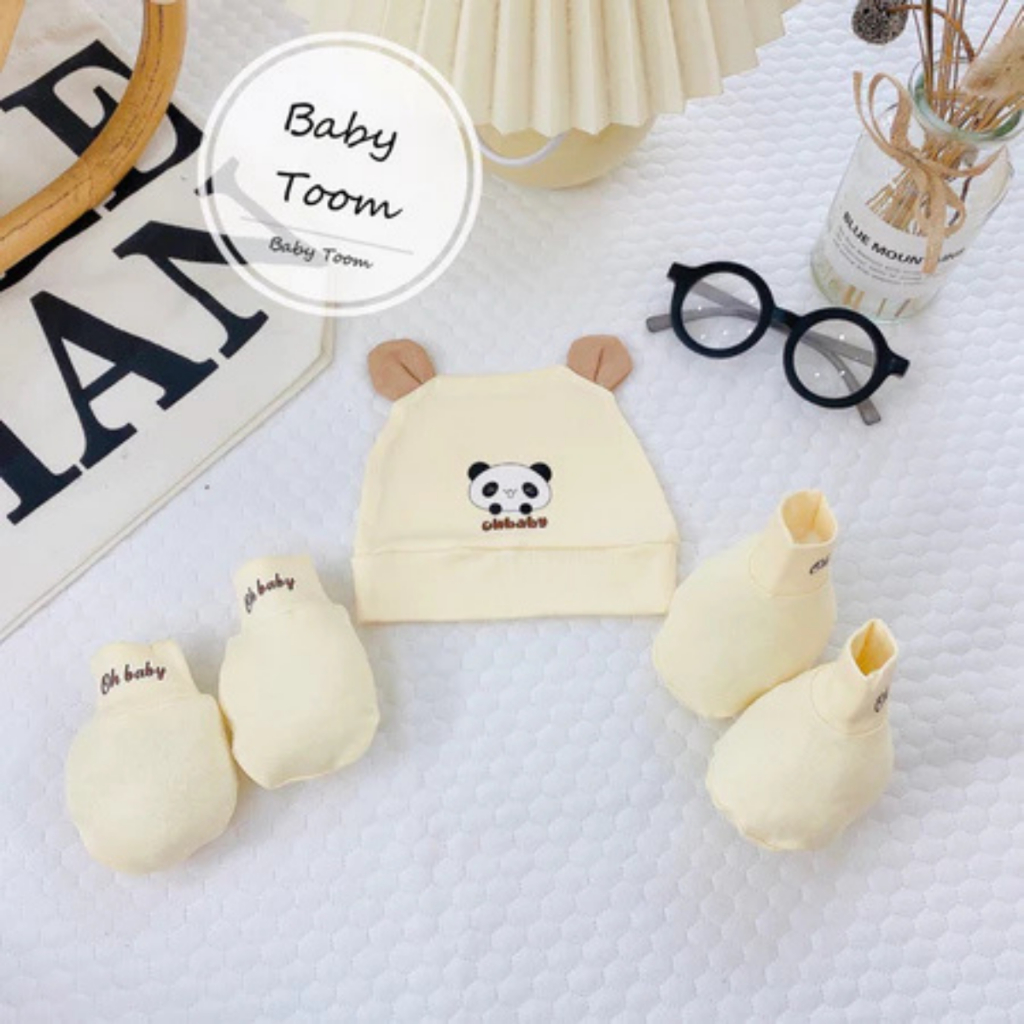 Set Mũ Bao Chân Bao Tay Baby Toom Cho Bé Sơ Sinh mềm mịn thoáng mát co giãn in họa tiết Đậu Đậu Store