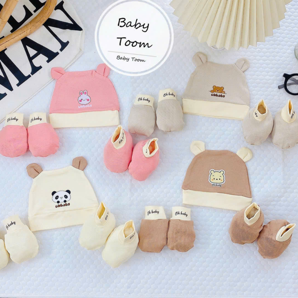 Set Mũ Bao Chân Bao Tay Baby Toom Cho Bé Sơ Sinh mềm mịn thoáng mát co giãn in họa tiết Đậu Đậu Store