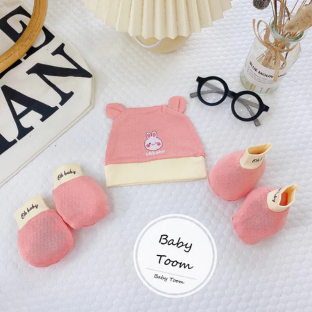 Set Mũ Bao Chân Bao Tay Baby Toom Cho Bé Sơ Sinh mềm mịn thoáng mát co giãn in họa tiết Đậu Đậu Store