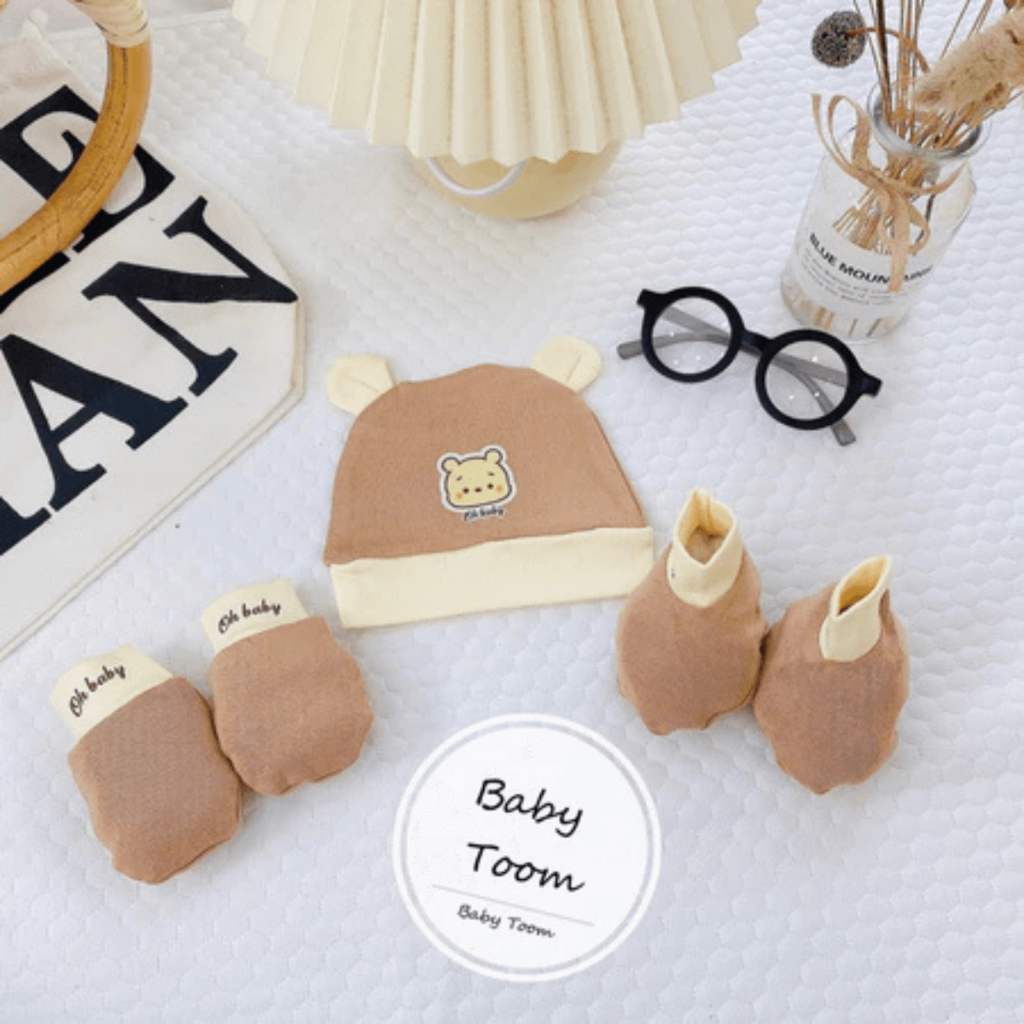 Set Mũ Bao Chân Bao Tay Baby Toom Cho Bé Sơ Sinh mềm mịn thoáng mát co giãn in họa tiết Đậu Đậu Store