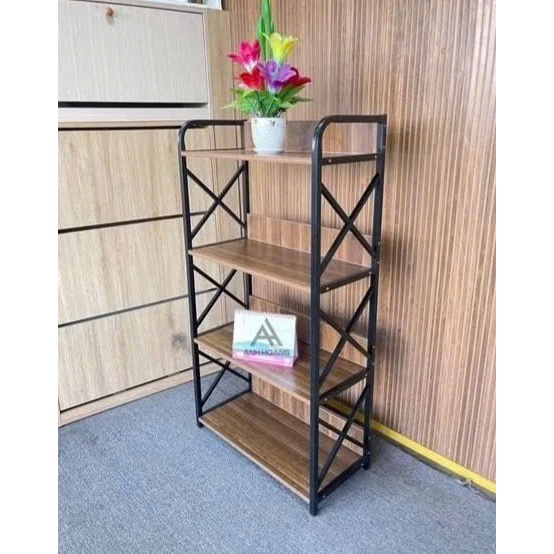 Kệ gỗ khung sắt để đồ trang trí nội thất chữ X 3/4/5 tầng Sắt sơn tĩnh điện, gỗ MDF cao cấp chịu