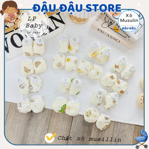 Bao Tay Bao Chân Muslin DÂY RÚT LP Cho Bé sơ sinh mềm mịn thoáng mát co giãn in họa tiết Đậu Đậu Store