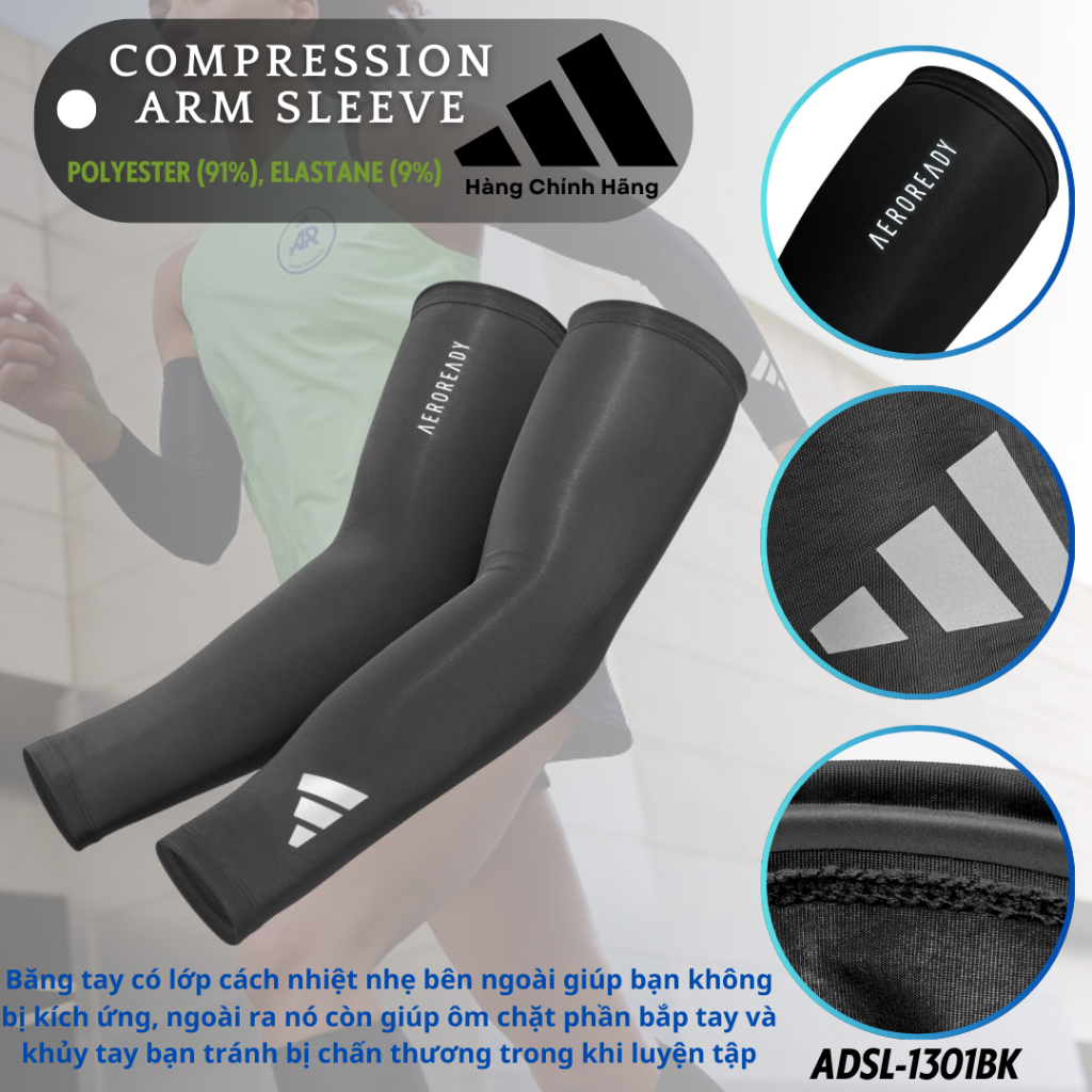 Băng Bảo Vệ Cánh Tay ADIDAS ADSL-1301BK Aeroready Compression Arm Sleeve (1 Cặp) - Hàng Chính Hãng