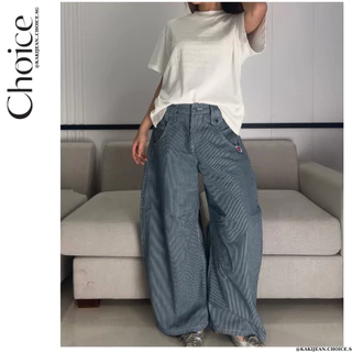 Quần Kaki Sọc Xanh Phong Cách Dài Ống Rộng CHOICE.SG - Striped Sants.