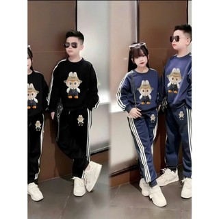 Bộ thu đông cho bé trai bé gái 17-45kg, bộ dài tay cho bé 4-14 tuổi in hình labubu rót viền, chất vải dày dặn.